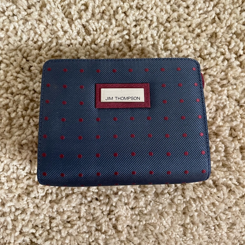 Jim Thompson Blue and Red Polka Dot Wallet coin lipstick holder